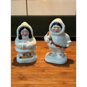 Vintage Horvath Eskimo Inuit Salt and Pepper Shakers Oil City Pa Souvenir White